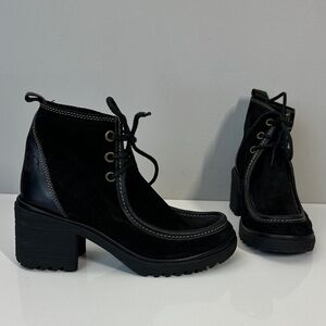 Fly London Wins Black Suede Block Heel Lace Up Ankle Boots Size 37(6.5-7)